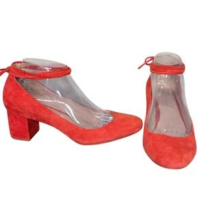 Loeffler Randall Red Suede Block Heel Pump Ankle Tie Women's Size 8.5 B